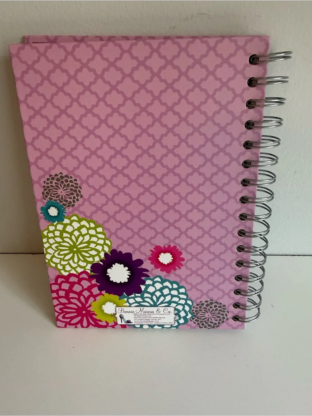 Bonnie Marcus & Co Monogram A Pink Floral Spiral Lined Journal Notebook